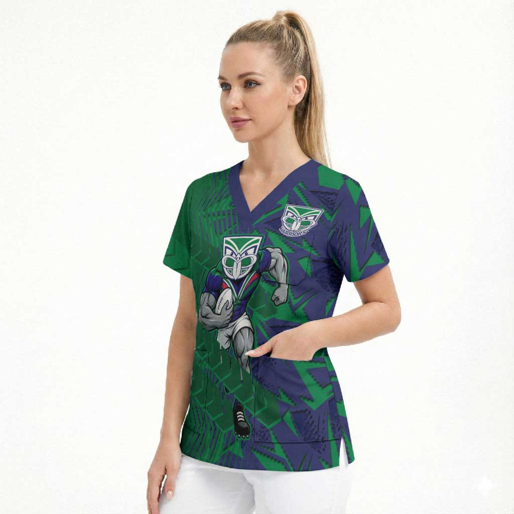 New Zealand Warriors Rugby Scrub Top Fierce Mascot Geometric Tribal Art
