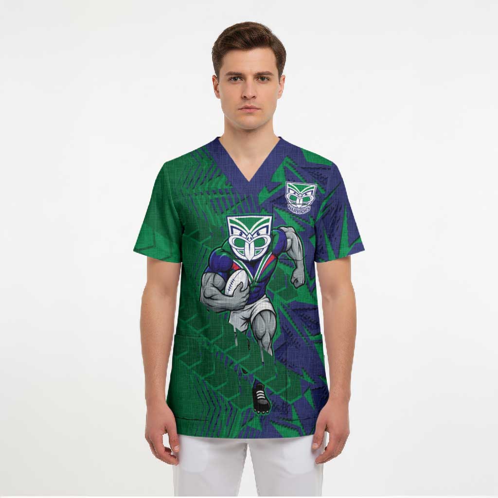 New Zealand Warriors Rugby Scrub Top Fierce Mascot Geometric Tribal Art