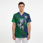 New Zealand Warriors Rugby Scrub Top Fierce Mascot Geometric Tribal Art