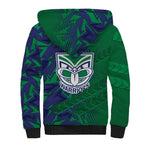 New Zealand Warriors Rugby Sherpa Hoodie Fierce Mascot Geometric Tribal Art