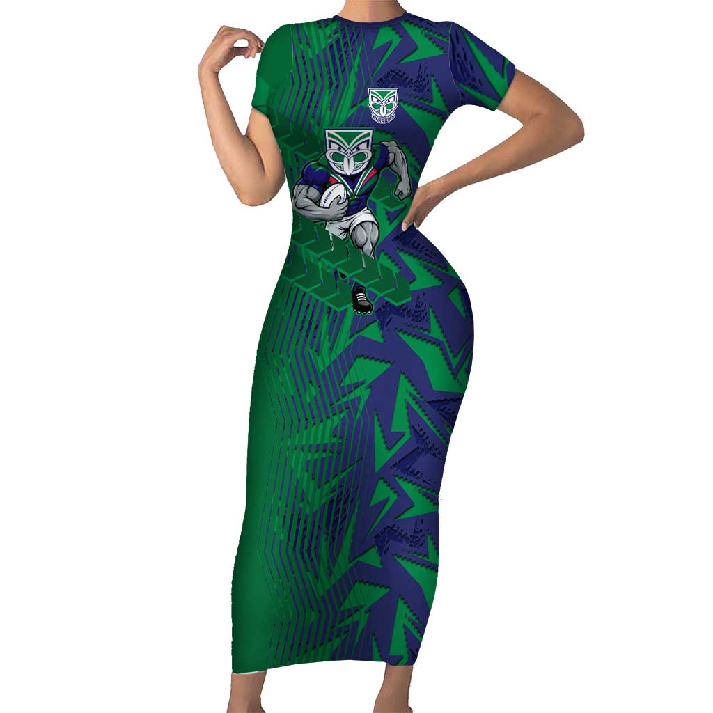 New Zealand Warriors Rugby Short Sleeve Bodycon Dress Fierce Mascot Geometric Tribal Art