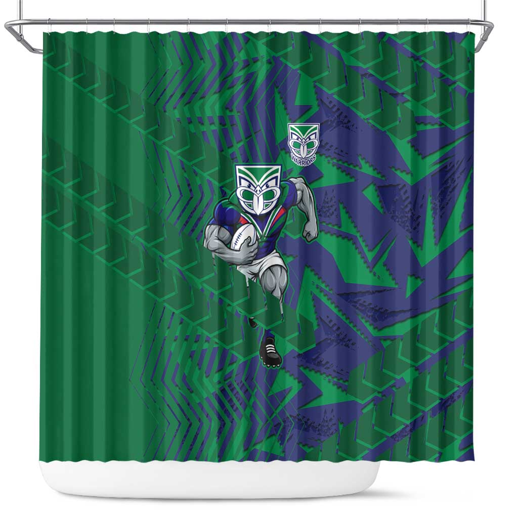 New Zealand Warriors Rugby Shower Curtain Fierce Mascot Geometric Tribal Art
