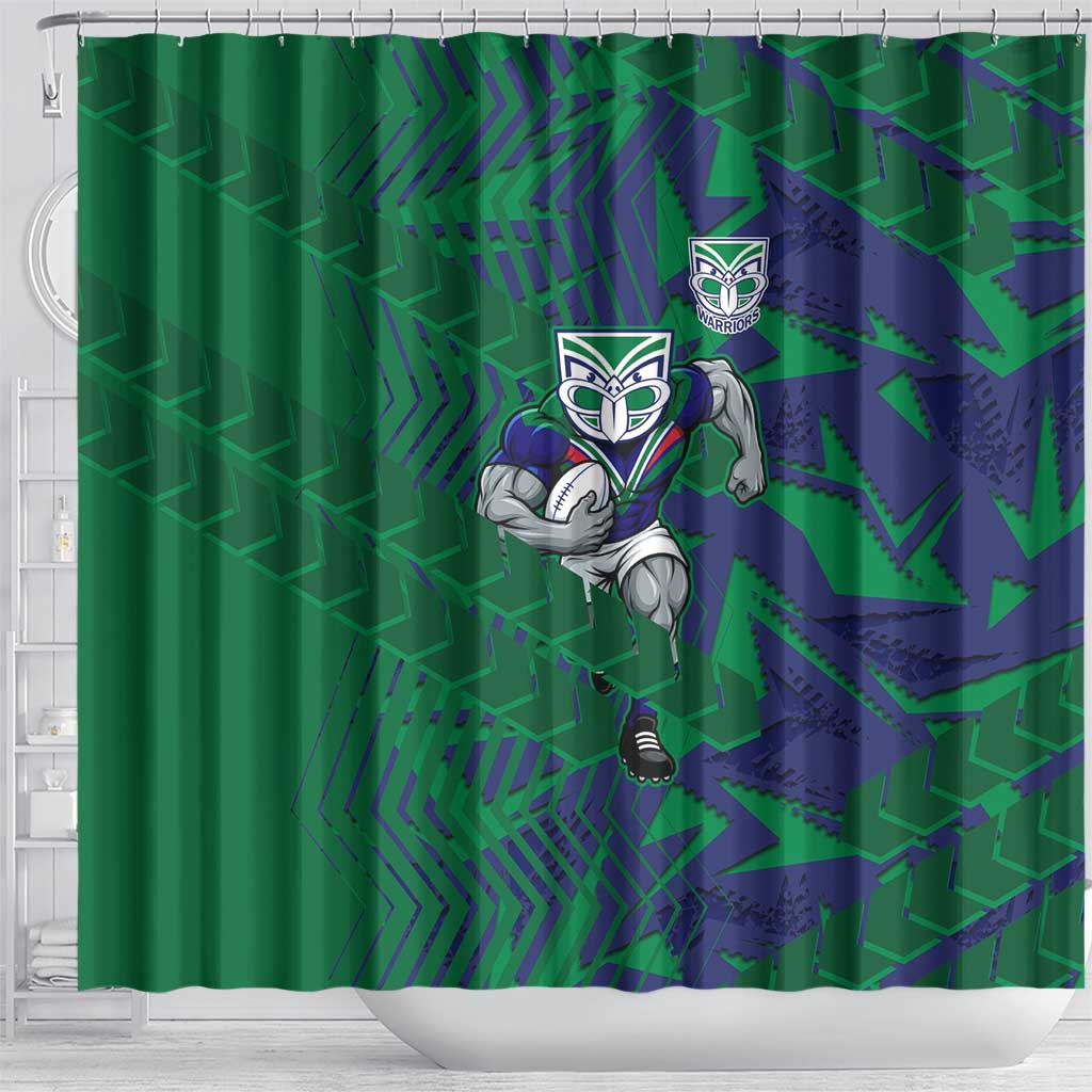 New Zealand Warriors Rugby Shower Curtain Fierce Mascot Geometric Tribal Art