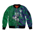 New Zealand Warriors Rugby Sleeve Zip Bomber Jacket Fierce Mascot Geometric Tribal Art