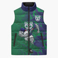 New Zealand Warriors Rugby Sleeveless Puffer Jacket Fierce Mascot Geometric Tribal Art