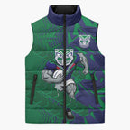 New Zealand Warriors Rugby Sleeveless Puffer Jacket Fierce Mascot Geometric Tribal Art