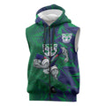 New Zealand Warriors Rugby Sleeveless Zip Hoodie Fierce Mascot Geometric Tribal Art