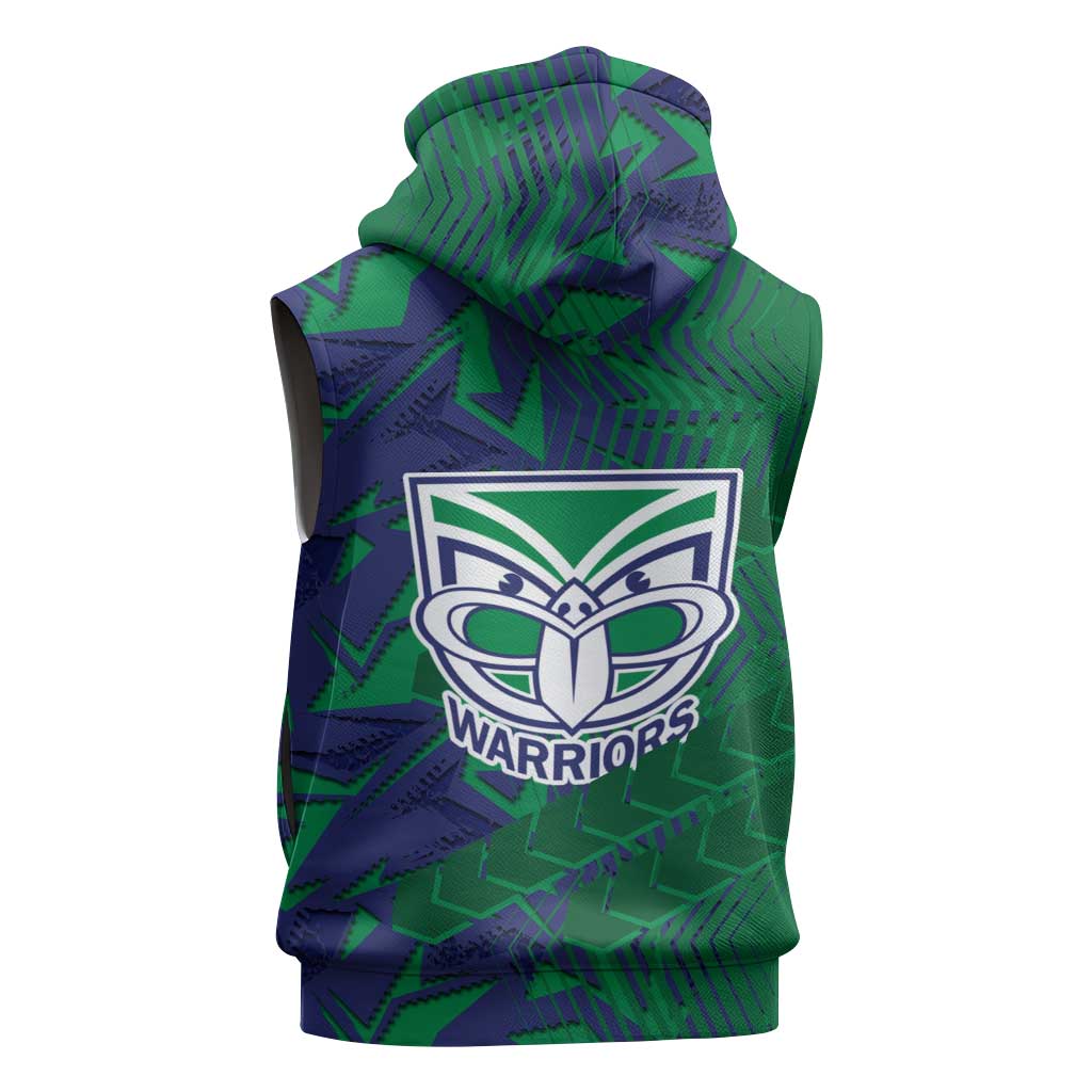 New Zealand Warriors Rugby Sleeveless Zip Hoodie Fierce Mascot Geometric Tribal Art
