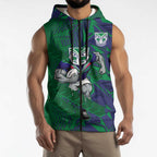 New Zealand Warriors Rugby Sleeveless Zip Hoodie Fierce Mascot Geometric Tribal Art