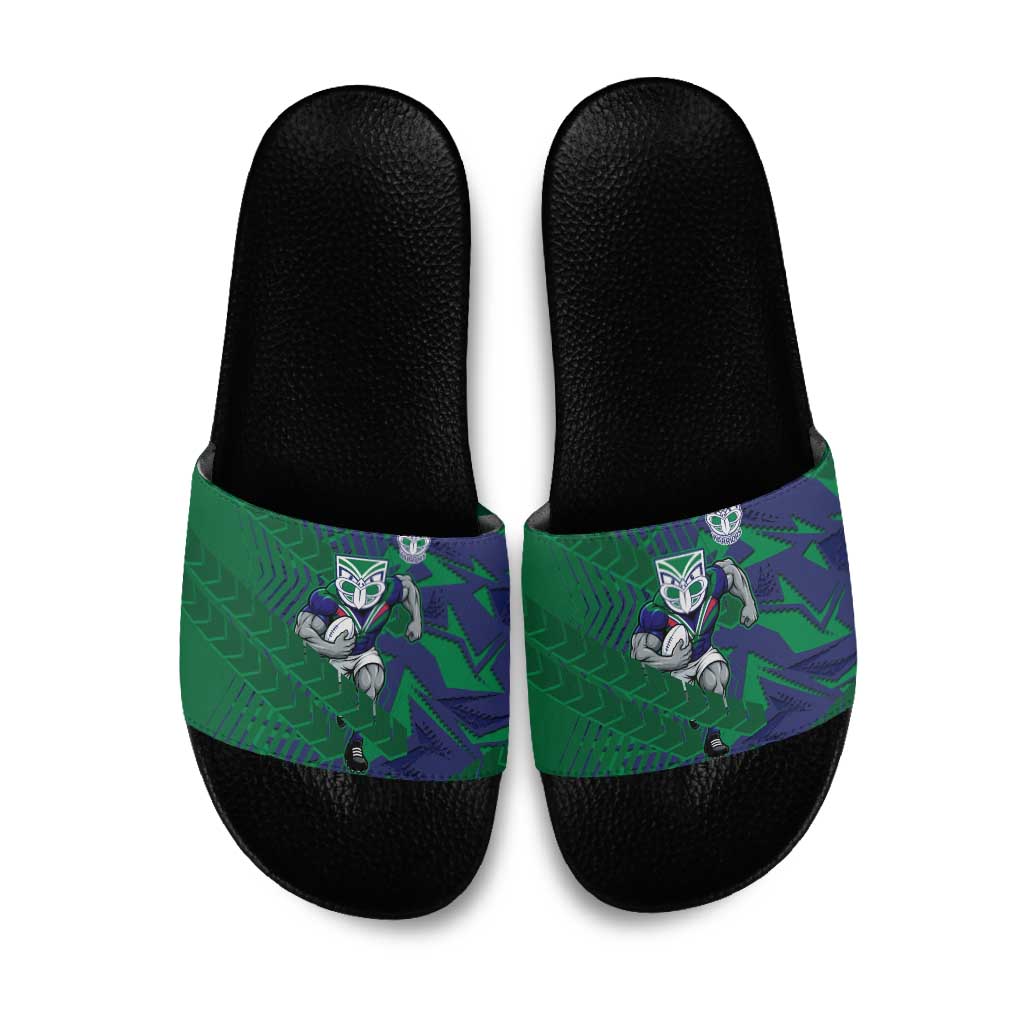 New Zealand Warriors Rugby Slide Sandals Fierce Mascot Geometric Tribal Art