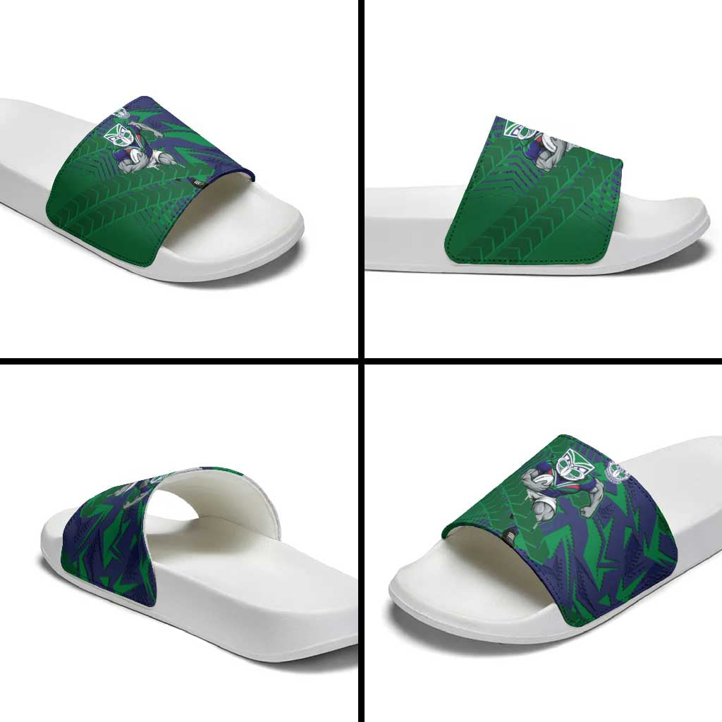 New Zealand Warriors Rugby Slide Sandals Fierce Mascot Geometric Tribal Art