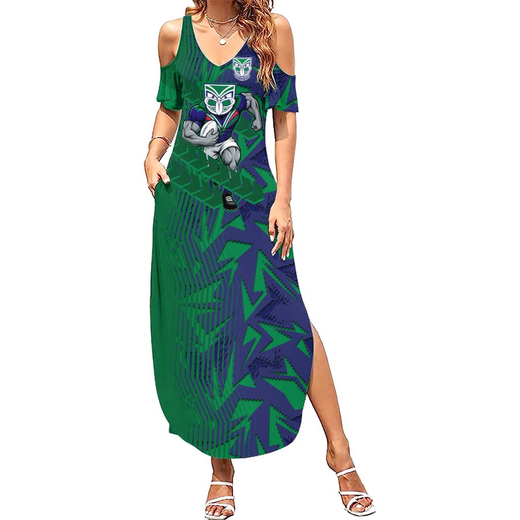 New Zealand Warriors Rugby Summer Maxi Dress Fierce Mascot Geometric Tribal Art