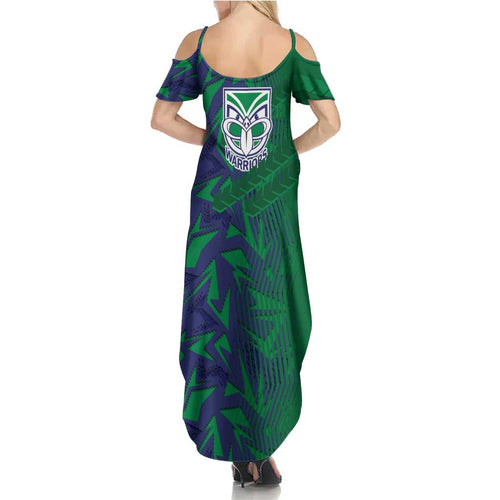 New Zealand Warriors Rugby Summer Maxi Dress Fierce Mascot Geometric Tribal Art