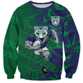 New Zealand Warriors Rugby Sweatshirt Fierce Mascot Geometric Tribal Art