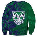 New Zealand Warriors Rugby Sweatshirt Fierce Mascot Geometric Tribal Art