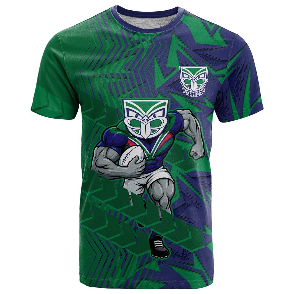 New Zealand Warriors Rugby T Shirt Fierce Mascot Geometric Tribal Art
