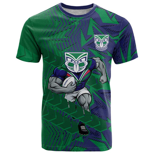 New Zealand Warriors Rugby T Shirt Fierce Mascot Geometric Tribal Art