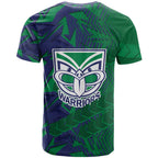 New Zealand Warriors Rugby T Shirt Fierce Mascot Geometric Tribal Art