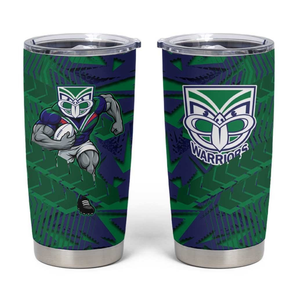 New Zealand Warriors Rugby Tumbler Cup Fierce Mascot Geometric Tribal Art