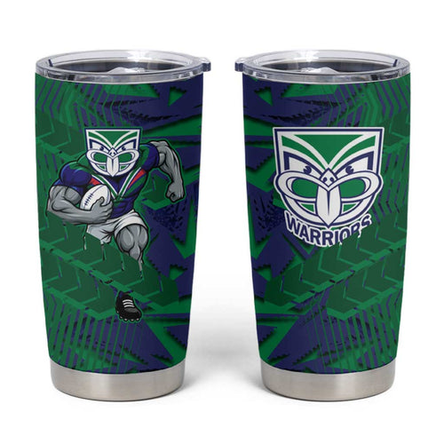 New Zealand Warriors Rugby Tumbler Cup Fierce Mascot Geometric Tribal Art