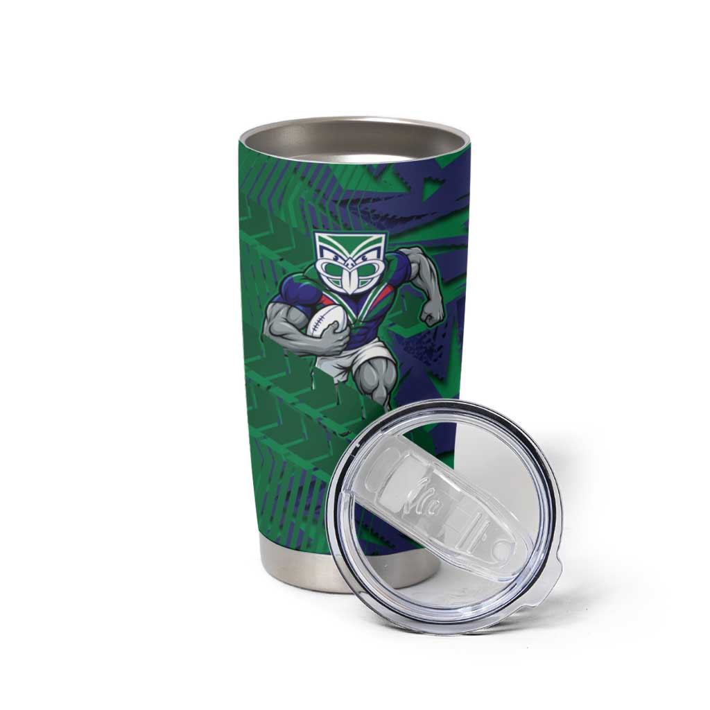 New Zealand Warriors Rugby Tumbler Cup Fierce Mascot Geometric Tribal Art