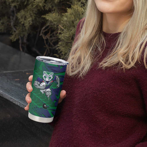 New Zealand Warriors Rugby Tumbler Cup Fierce Mascot Geometric Tribal Art