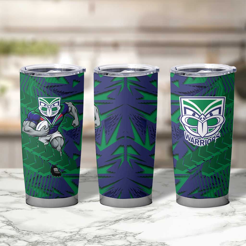 New Zealand Warriors Rugby Tumbler Cup Fierce Mascot Geometric Tribal Art
