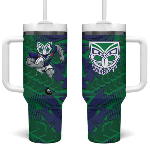 New Zealand Warriors Rugby Tumbler With Handle Fierce Mascot Geometric Tribal Art