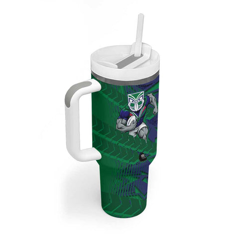 New Zealand Warriors Rugby Tumbler With Handle Fierce Mascot Geometric Tribal Art