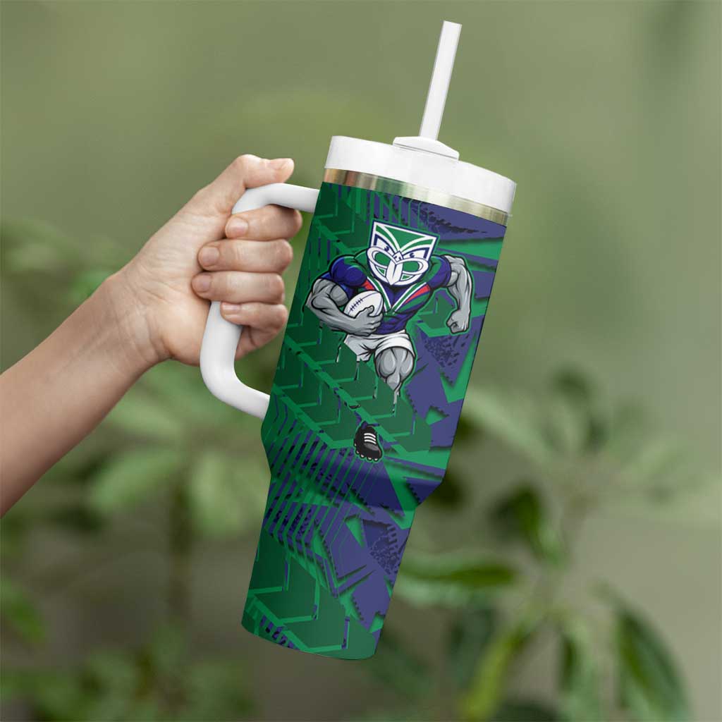 New Zealand Warriors Rugby Tumbler With Handle Fierce Mascot Geometric Tribal Art