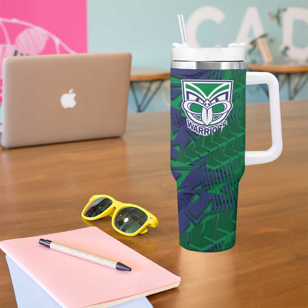 New Zealand Warriors Rugby Tumbler With Handle Fierce Mascot Geometric Tribal Art