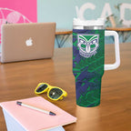 New Zealand Warriors Rugby Tumbler With Handle Fierce Mascot Geometric Tribal Art