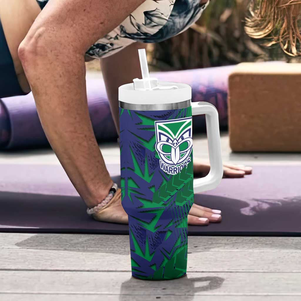 New Zealand Warriors Rugby Tumbler With Handle Fierce Mascot Geometric Tribal Art