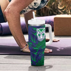 New Zealand Warriors Rugby Tumbler With Handle Fierce Mascot Geometric Tribal Art