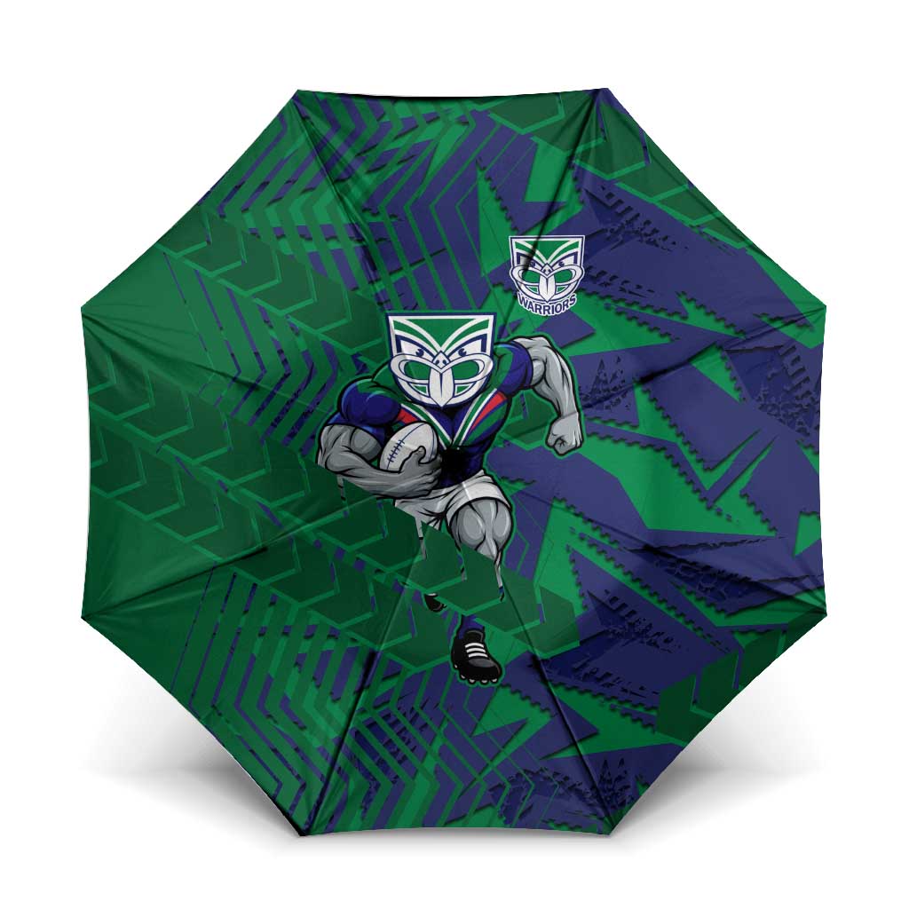 New Zealand Warriors Rugby Umbrella Fierce Mascot Geometric Tribal Art