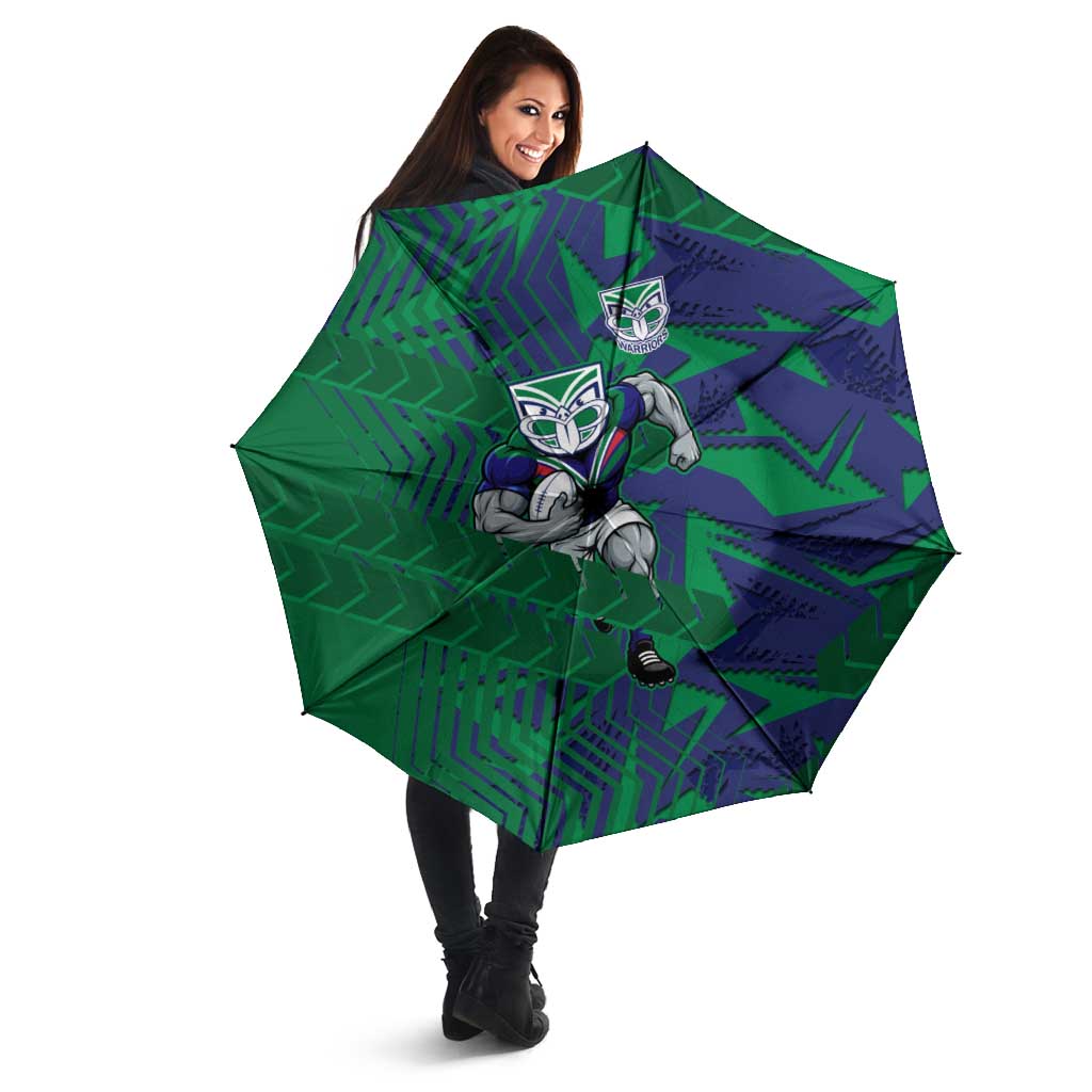 New Zealand Warriors Rugby Umbrella Fierce Mascot Geometric Tribal Art
