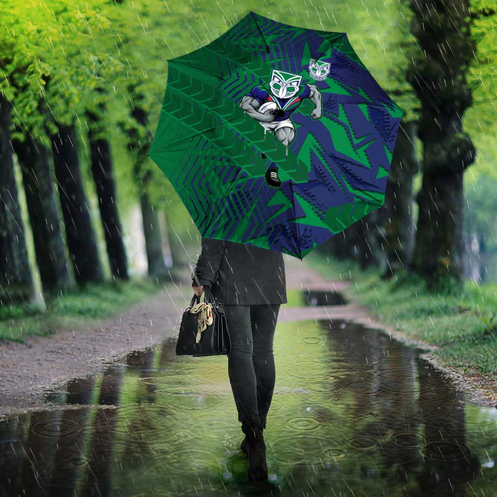 New Zealand Warriors Rugby Umbrella Fierce Mascot Geometric Tribal Art