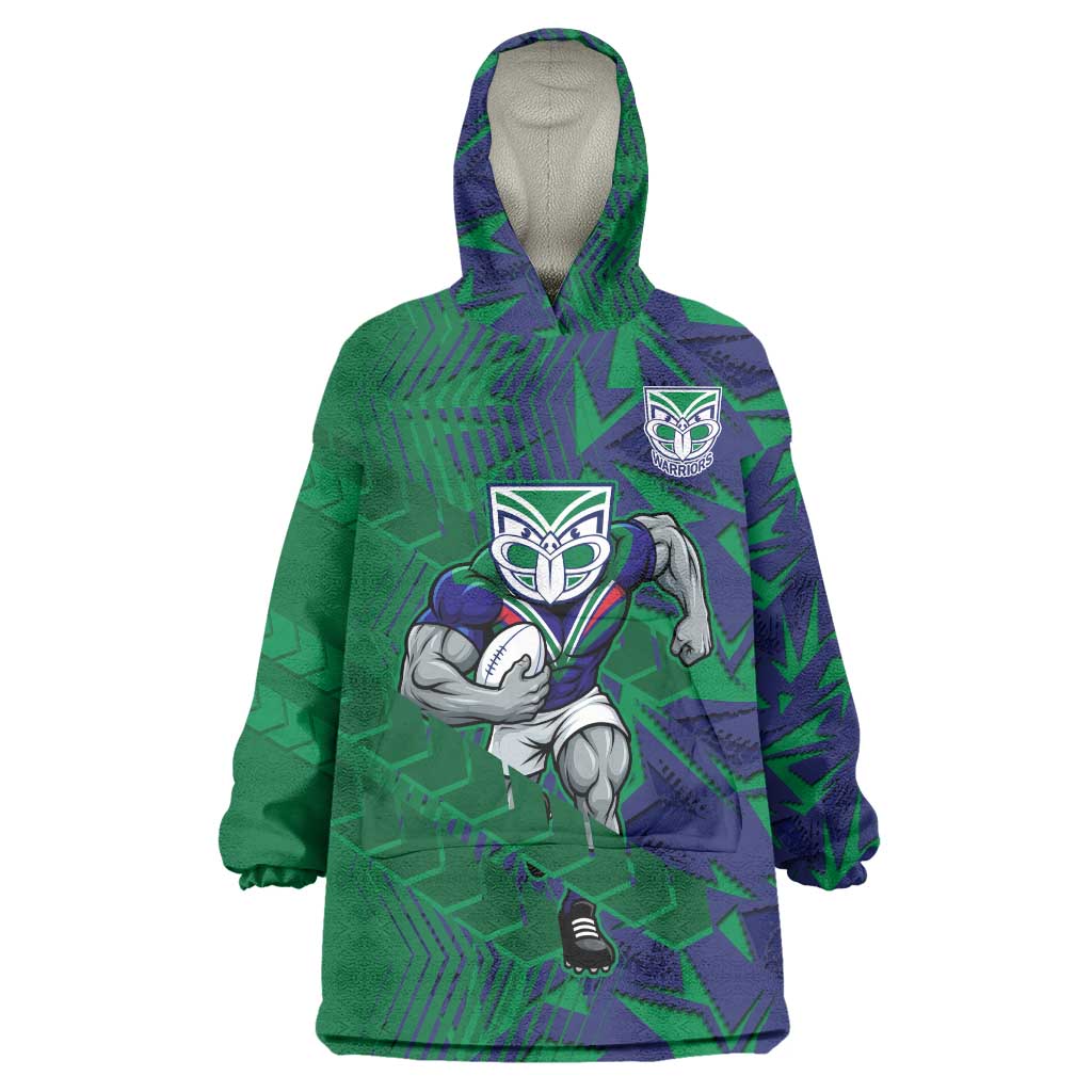 New Zealand Warriors Rugby Wearable Blanket Hoodie Fierce Mascot Geometric Tribal Art