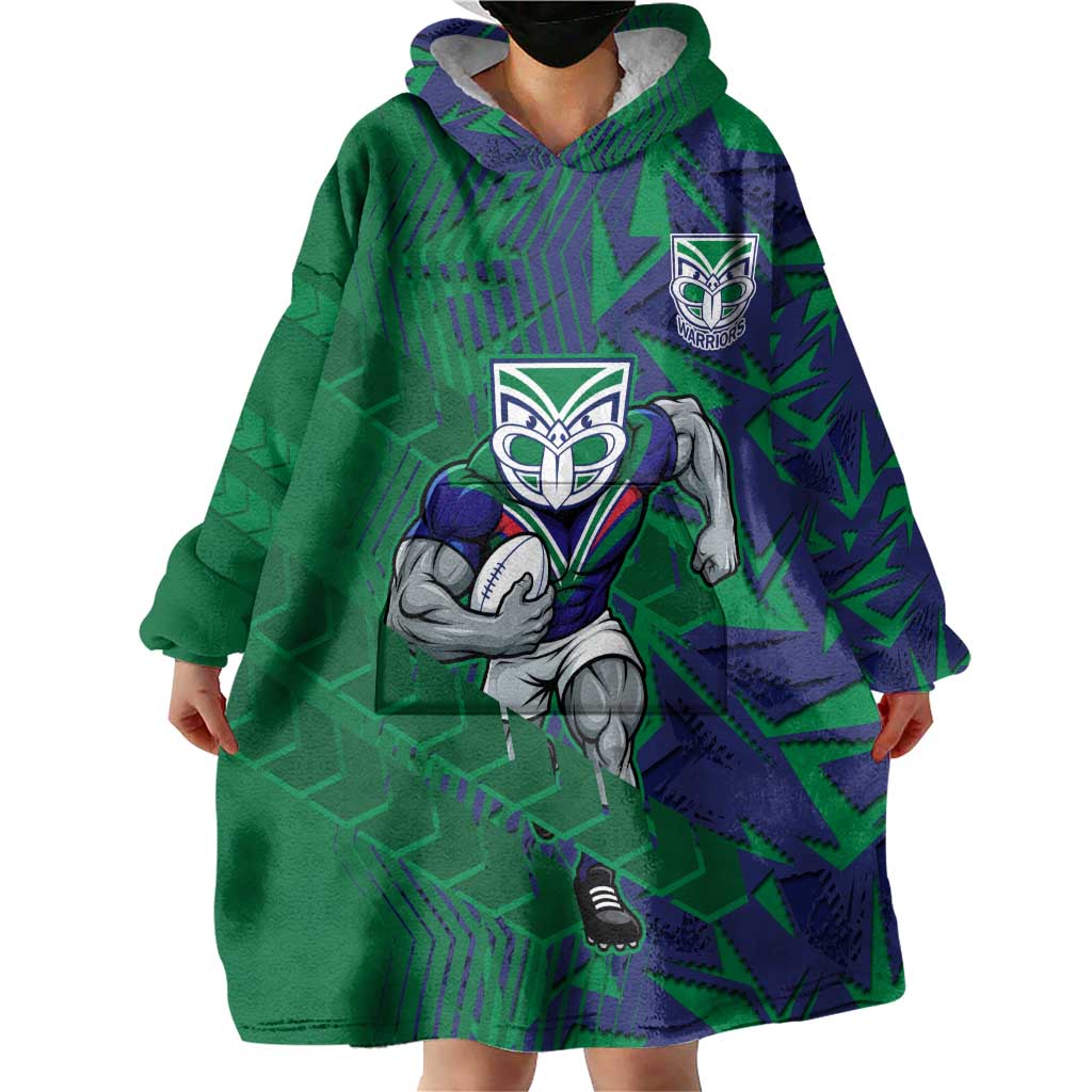 New Zealand Warriors Rugby Wearable Blanket Hoodie Fierce Mascot Geometric Tribal Art