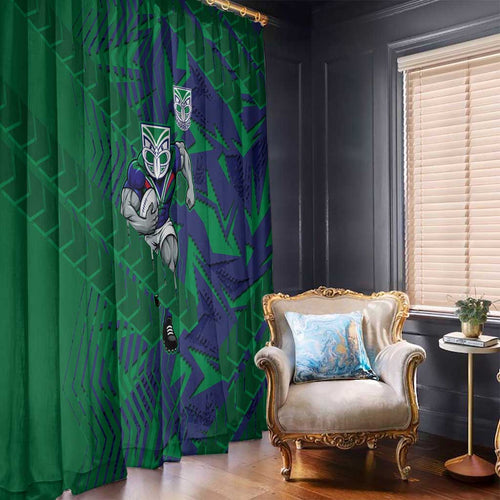 New Zealand Warriors Rugby Window Curtain Fierce Mascot Geometric Tribal Art