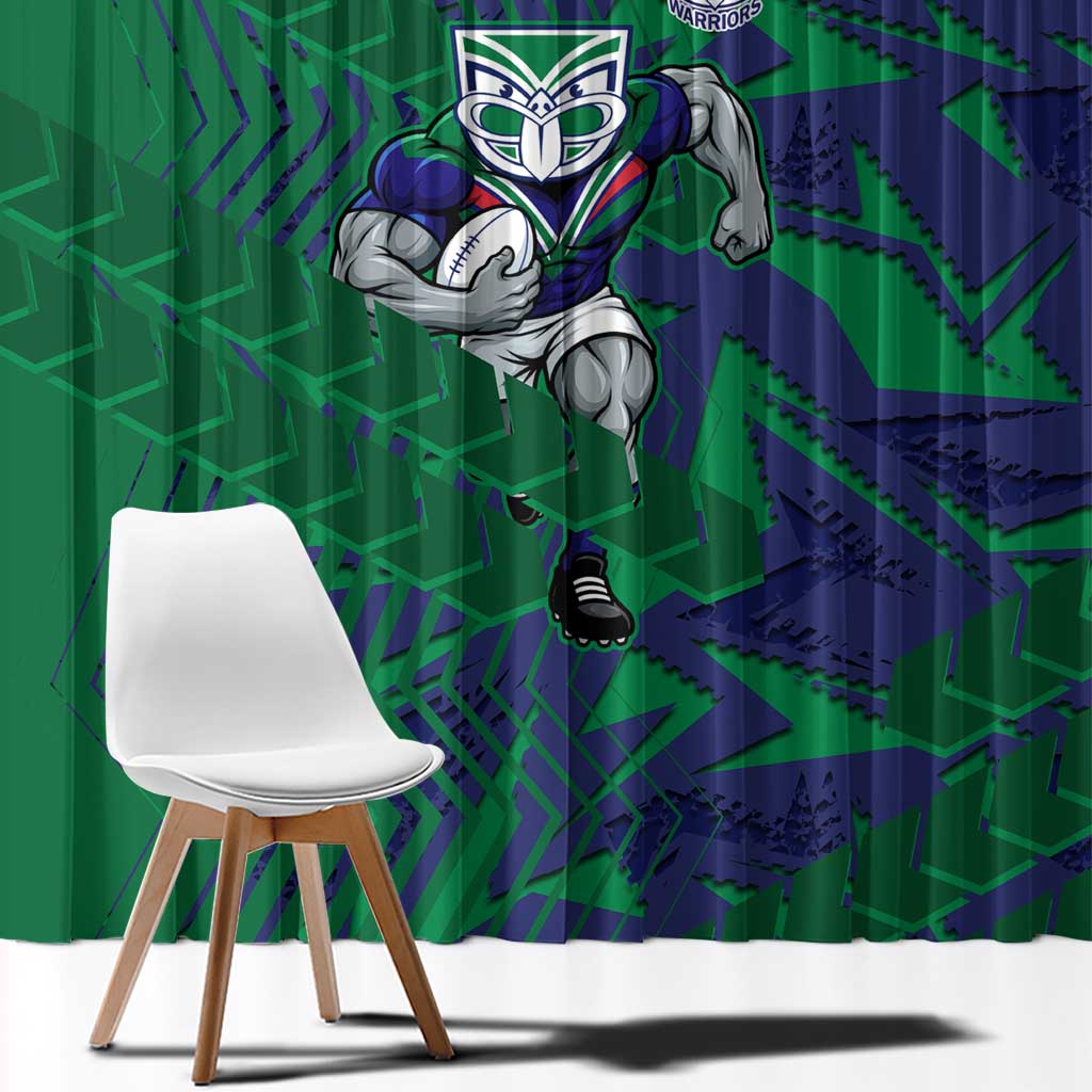 New Zealand Warriors Rugby Window Curtain Fierce Mascot Geometric Tribal Art