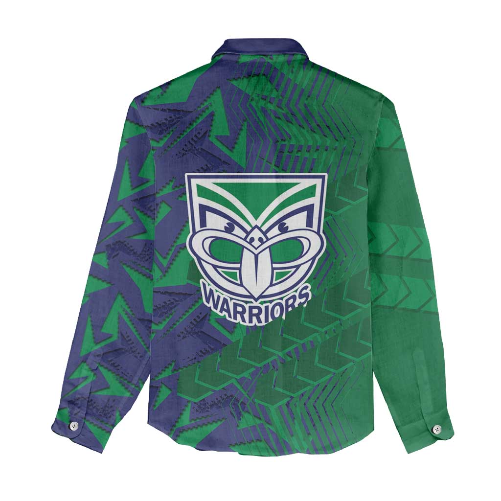 New Zealand Warriors Rugby Women Casual Shirt Fierce Mascot Geometric Tribal Art