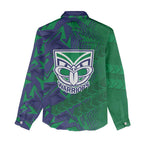 New Zealand Warriors Rugby Women Casual Shirt Fierce Mascot Geometric Tribal Art