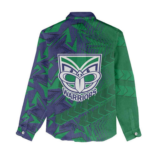 New Zealand Warriors Rugby Women Casual Shirt Fierce Mascot Geometric Tribal Art