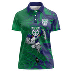 New Zealand Warriors Rugby Women Polo Shirt Fierce Mascot Geometric Tribal Art