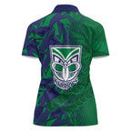 New Zealand Warriors Rugby Women Polo Shirt Fierce Mascot Geometric Tribal Art