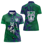 New Zealand Warriors Rugby Women Polo Shirt Fierce Mascot Geometric Tribal Art