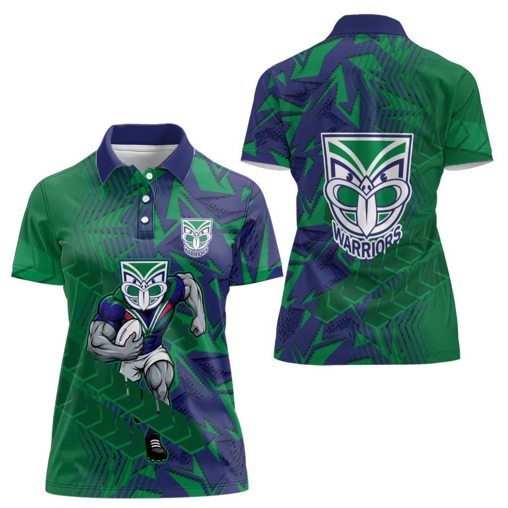 New Zealand Warriors Rugby Women Polo Shirt Fierce Mascot Geometric Tribal Art