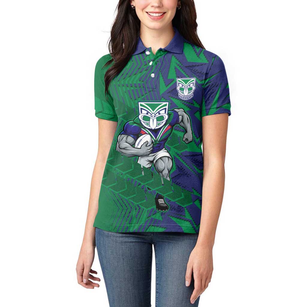 New Zealand Warriors Rugby Women Polo Shirt Fierce Mascot Geometric Tribal Art