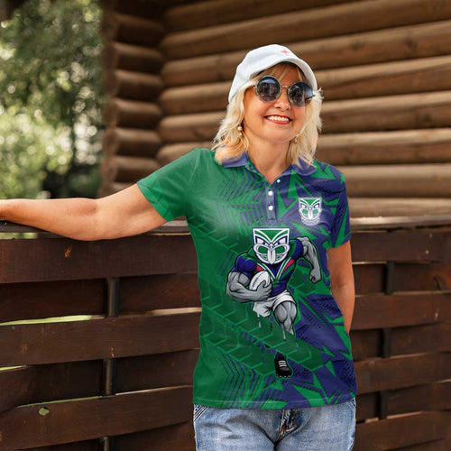 New Zealand Warriors Rugby Women Polo Shirt Fierce Mascot Geometric Tribal Art